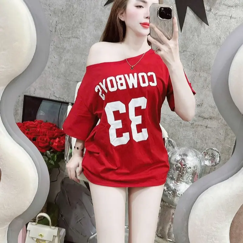 Áo thun nữ cotton trễ vai tay ngắn cực xinhh t6.5