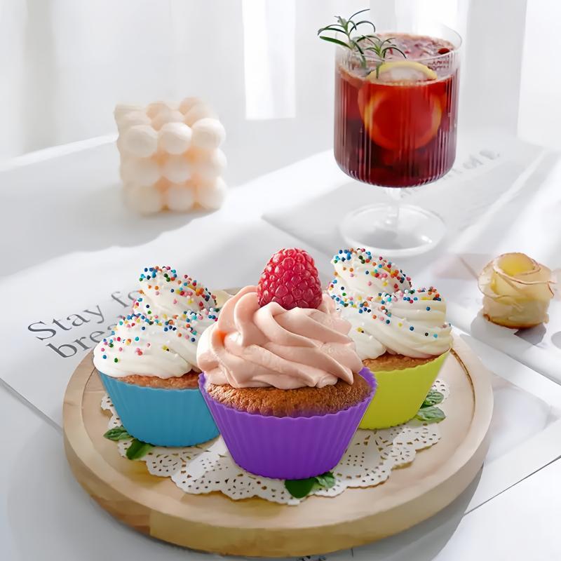 Random Color Silicone Muffin Cup, 24pcs/set Non-stick Reusable Cupcake Liner, Baking Mold for Home Kitchen Baking House 8