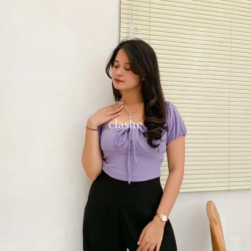 Baju Crop Wanita Atasan Lengan Pendek Crinkle Airflow Anti Lecek Korean Style Kekinian Terbaru Ootd Dea Top by Clashe 7