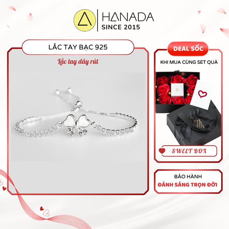 [TẶNG KÈM HỘP ĐỰNG] Lắc Tay BẠC 925 (Bảo Hành Đánh Sáng Miễn Phí Trọn Đời) Nơ Trắng Đính Đá Dây Rút Tùy Chỉnh Hanada 1380 K19