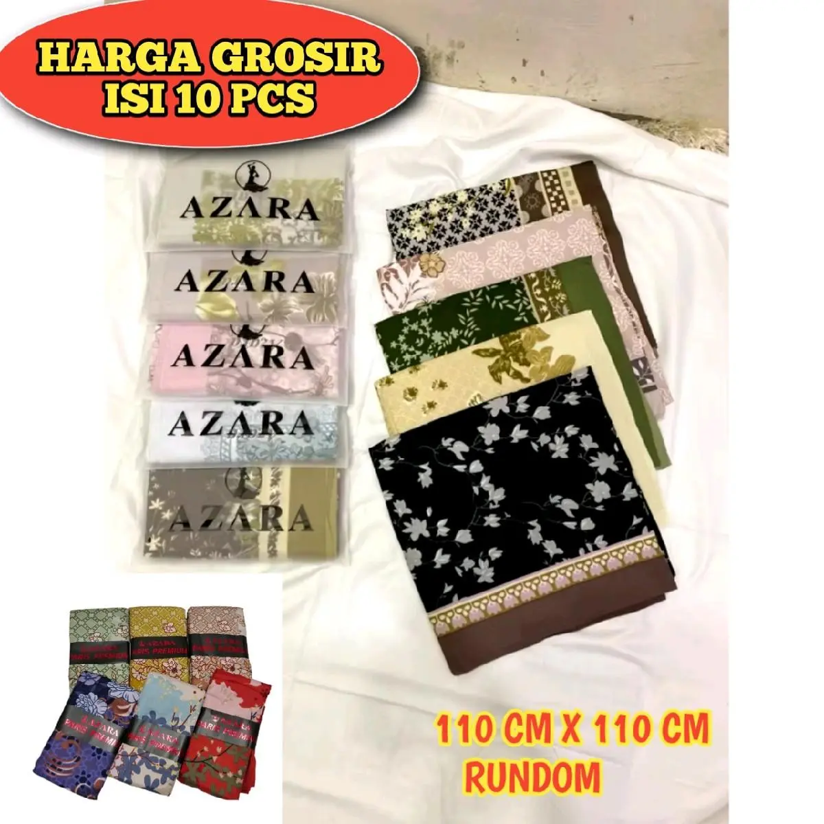 ISI 10 PCS Hijab Motif segi empat 110 cm x110 cm POUCH | Jilbab kerudung persegi motif Packing Pouch