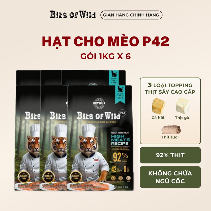 [THỨC ĂN CHO MÈO] 6 Túi hạt cao cấp 1kg KHÔNG CHỨA NGŨ CỐC, có viên sấy khô cá hồi/ thịt tươi/ thịt gà dành cho mèo con, mèo bầu, mèo lớn