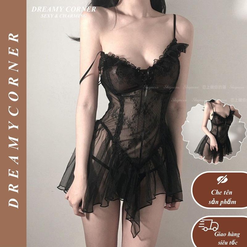 Đồ ngủ nữ 2 dây gợi cảm quyến rũ DN42 CHE TÊN Váy ngủ 2 dây dáng dài xẻ đùi Váy ngủ nữ xuyên thấu gợi cảm quyến rũ