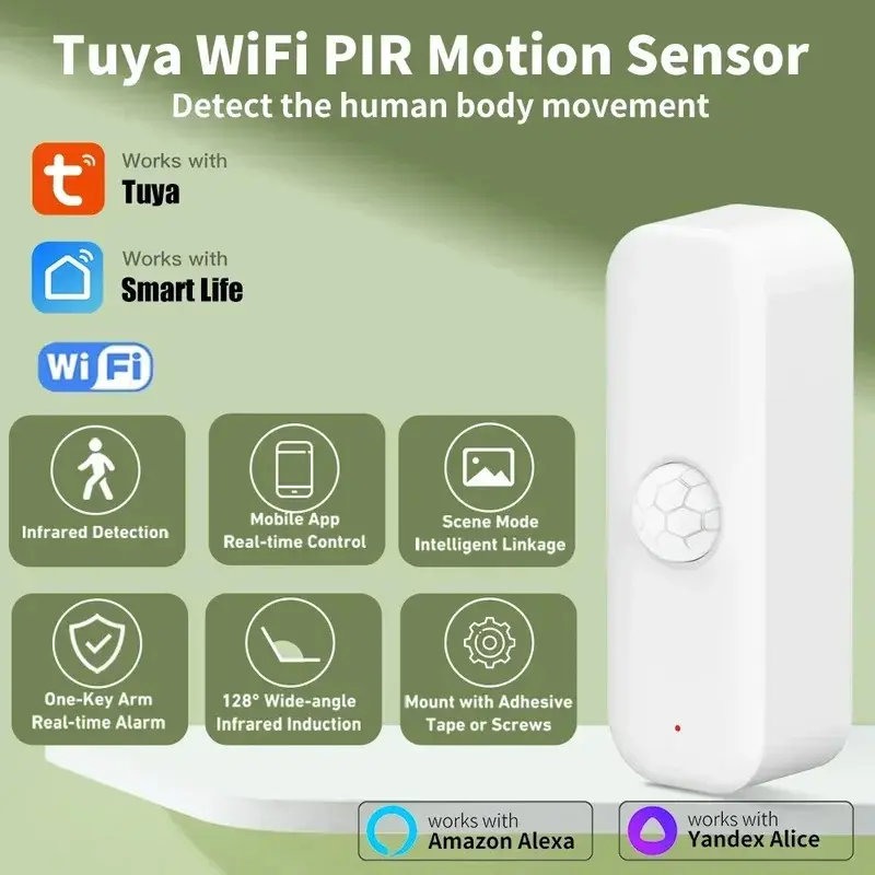 WiFI Motion Sensor PIR Smart Human Body Home Burglar Sensor APP Remote Control Smart Life For Smart Home Work With Alexa