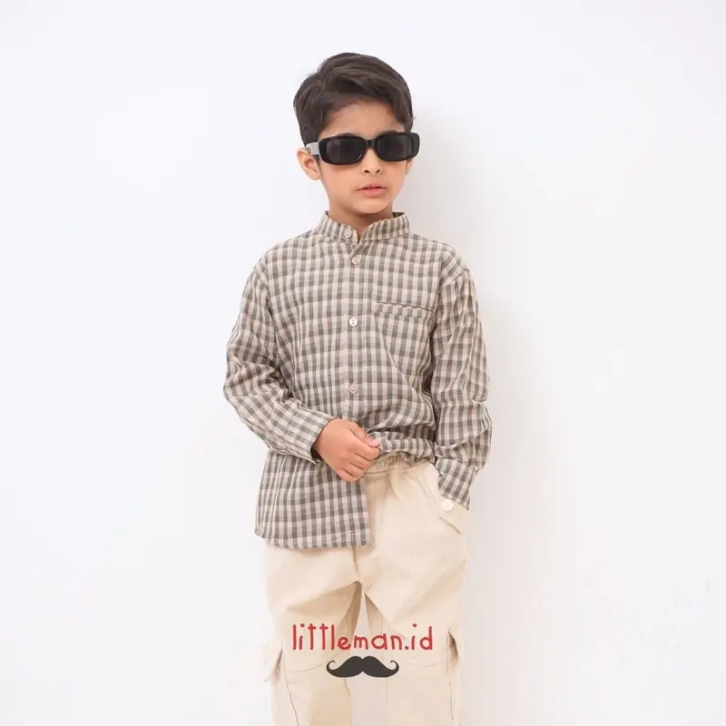 Kemeja Anak Lengan Panjang Gingham Series Motif Kotak Kerah Koko Shanghai Littleman.id 4