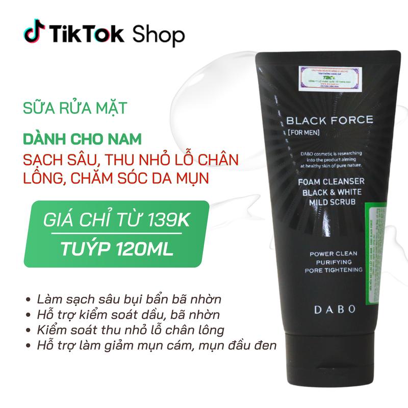 DABO Sữa rửa mặt chăm sóc da mụn dành cho nam - DABO Black Force For Men 120ml Massage Skincare Tẩy Trang