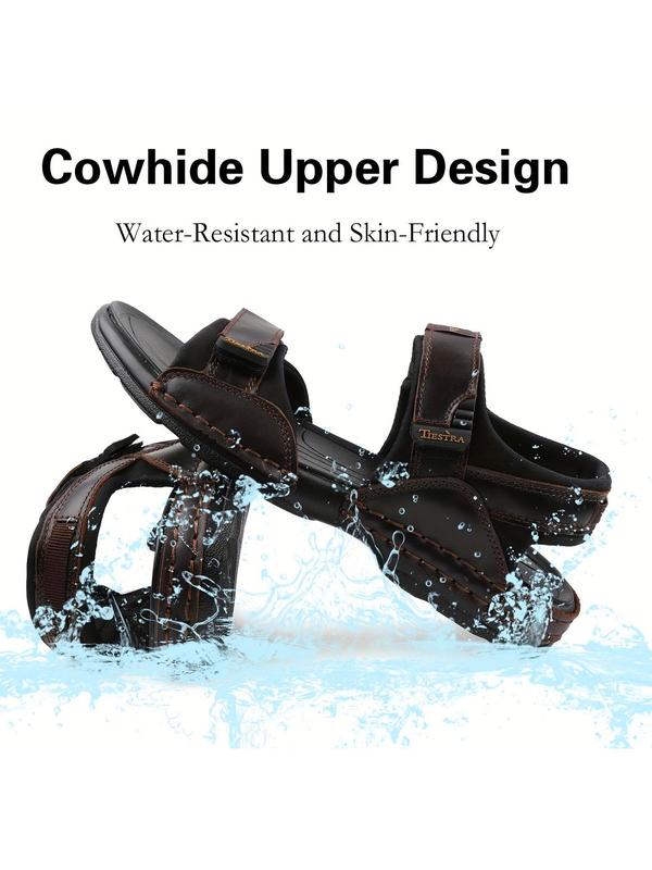 Men's Cowhide Velcro Sandals, Outdoor Water-resistant Skin-friendly Sport Sandals, Non-slip Comfort All-match Sandals for Summer for Daily Wear 2