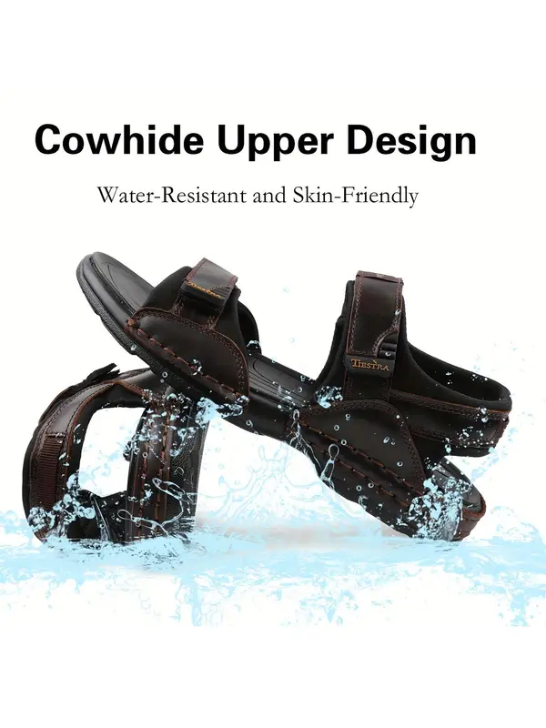 Men's Cowhide Velcro Sandals, Outdoor Water-resistant Skin-friendly Sport Sandals, Non-slip Comfort All-match Sandals for Summer for Daily Wear 2