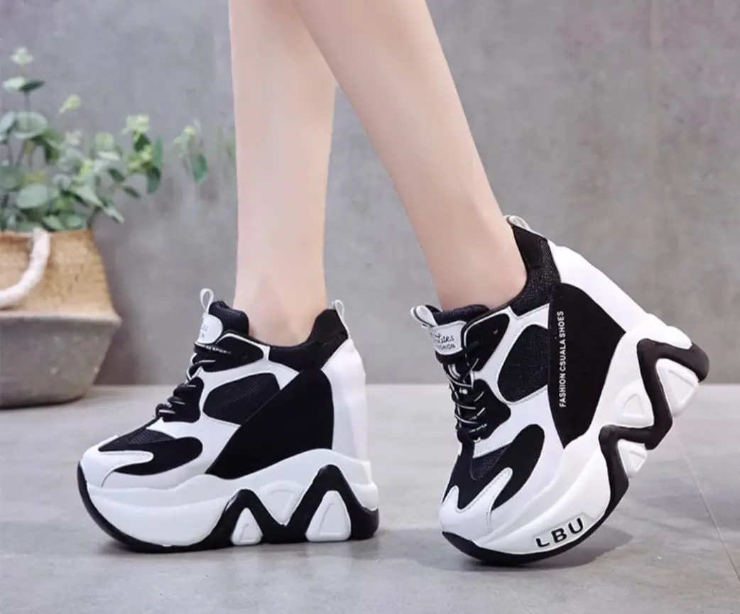 INDRAMAYU56 Sepatu Sneakers Hak Tinggi Motif Abstrak Model Tali AS 145