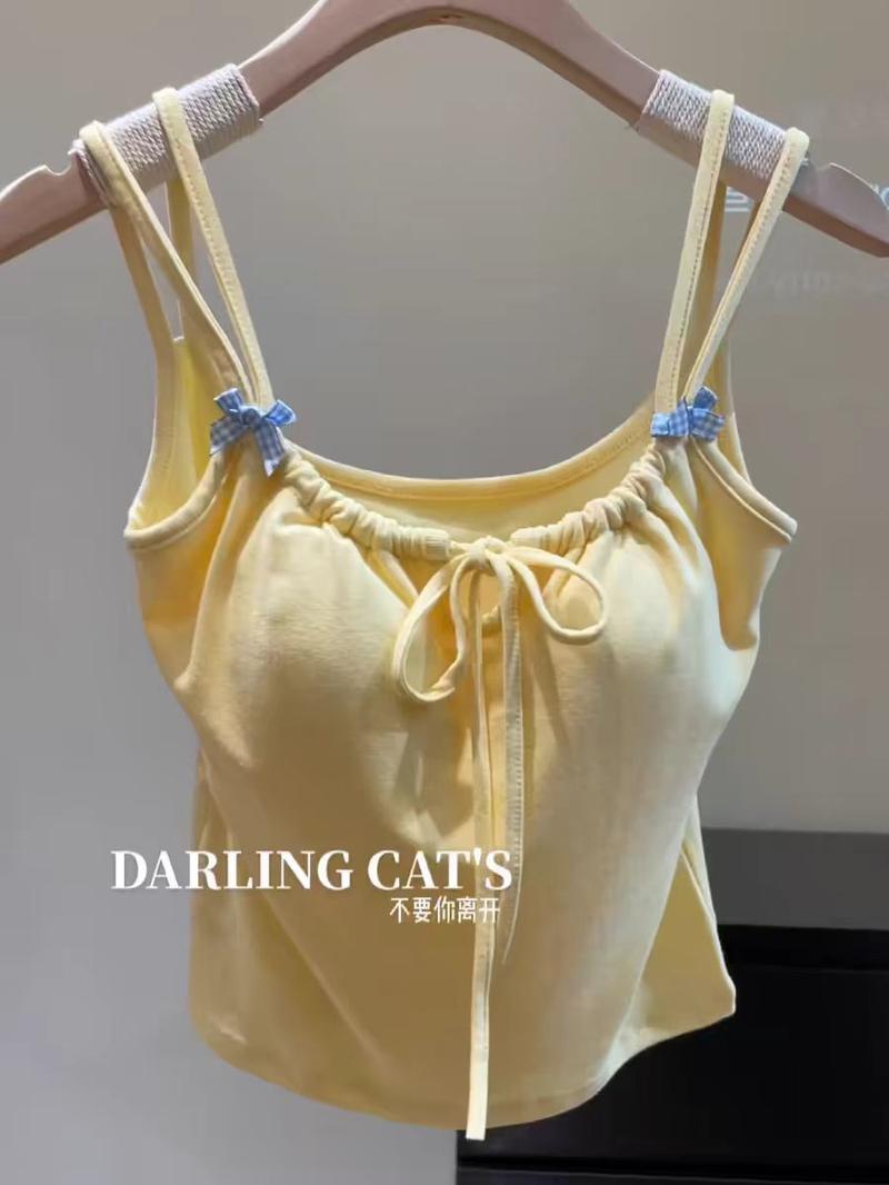 Product Introduction of 2025 [Store Hot Sale] Pure Desire Hot Girl Bowknot Strap Vest for Women with Chest Pads Slim Fit Slimming Inner Wear Outer Wear Sweet Sleeveless Top Summer 1