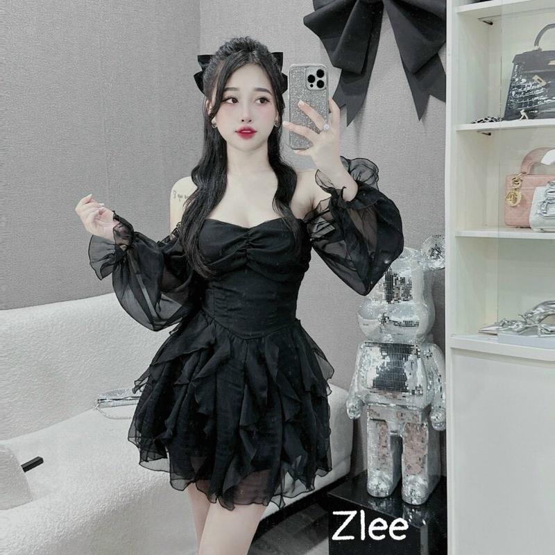 váy tơ cúp ngưc tay dài siêu xinh 6