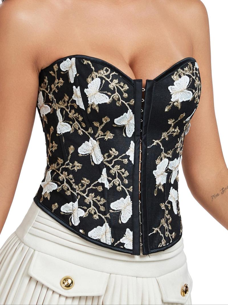 Product Introduction of Women's Floral Embroidery Lace Up Grommet Eyelet Shapewear  Top, Elegant Fashionable Shapewear Corset for Daily Wear, Tummy Control Shaper for Women 4