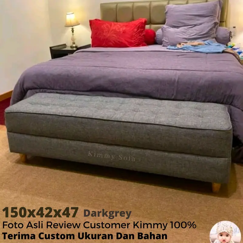 KIMMYSOFA Panjang Bench Puff Stools Sofa Bahan Canvas/Bludru Terima Ukuran Custom 3