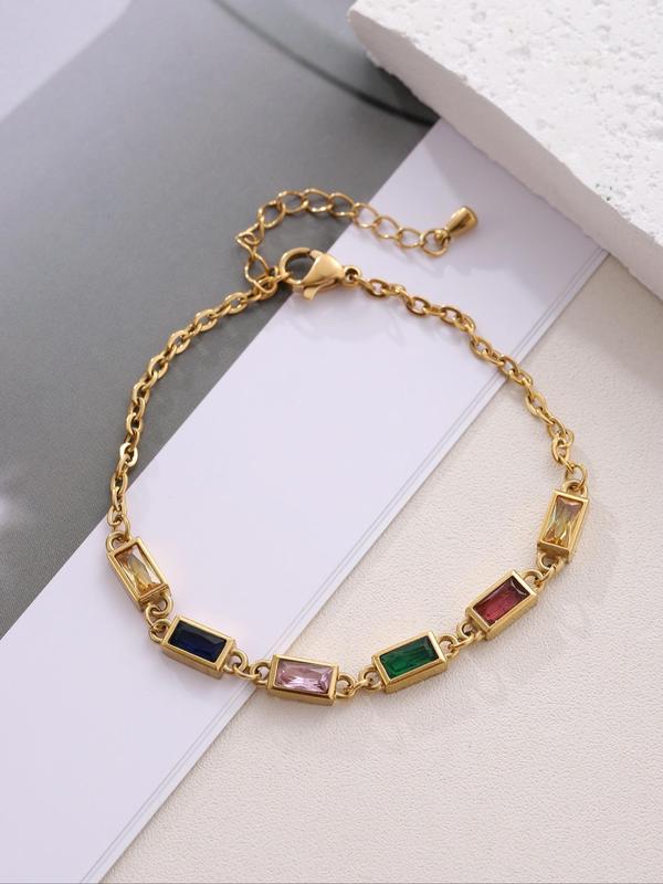 Fashion Artificial Gemstone Decorated Link Bracelet, Casual Jewelry for Party, Daily Decor, Trendy All-match & Exquisite Jewelry for Birthday Gift 2