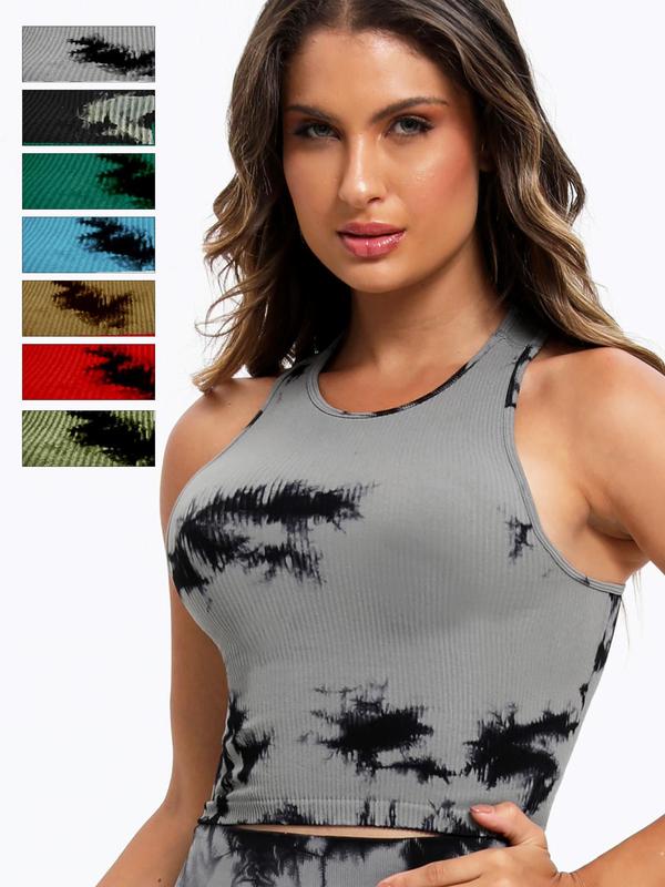Women's 5pcs Tie Dye Print Round Neck Sports Vest, Casual Sporty Sleeveless Ribbed Tank Top for Tennis Pickleball Yoga Gym Workout Running, Ladies Sportswear Fitness  for All Seasons, Gym Wear, Tank Tops 4