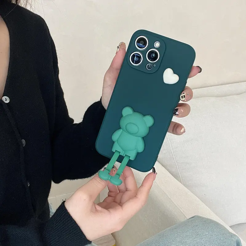 Cute Bear Design Phone Case with Stand, Anti-slip & Anti-drop Cell Phone Soft Case, Phone Accessories Compatible with iPhone 16 15 14 13 12 11 Plus Pro Max E / Samsung S21-S25 Pro Plus FE Ultra Series, Casing 2