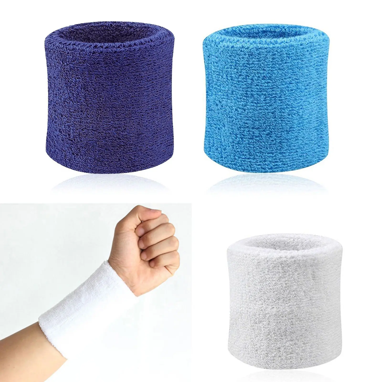 [AT] 2Pcs Sports Wristband Solid Color Absorbent Cotton Breathable Quick Dry Sweatband for Tennis
