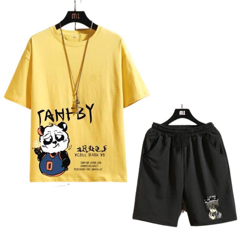 [MÃU MỚI] Bộ Quần Áo Thun Nam Nữ Mùa Hè In Gấu Trúc Phối Quần Short In Chữ Thời Trang 4
