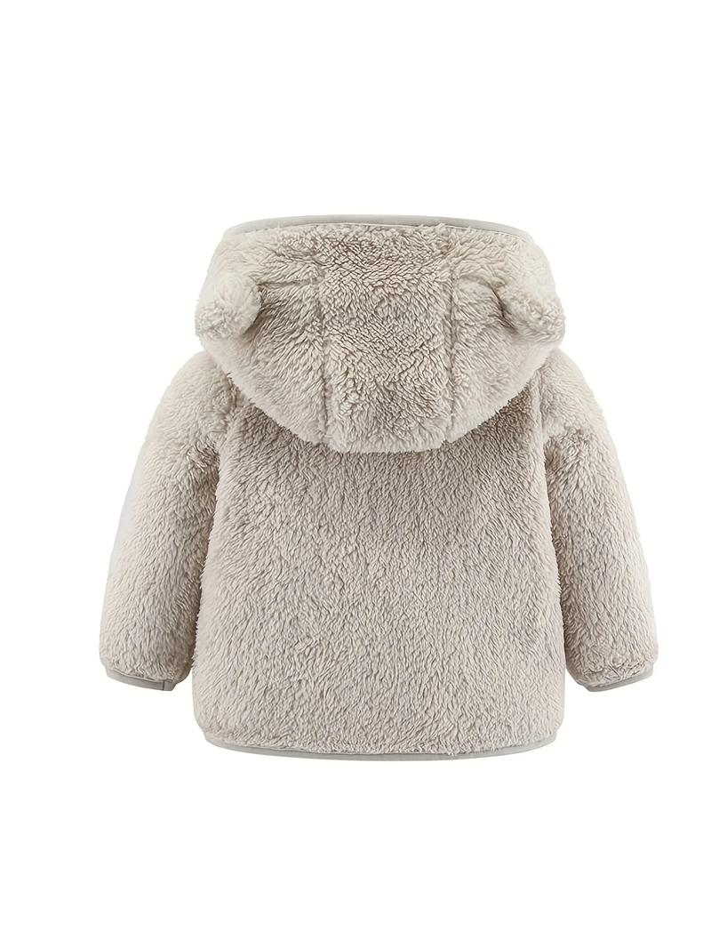 Product Introduction of 0-4 Years Old Spring And Autumn Male And Female Babies Hooded Bear Ears Zipper Warm Long Sleeve Top Solid Color Jacket 6