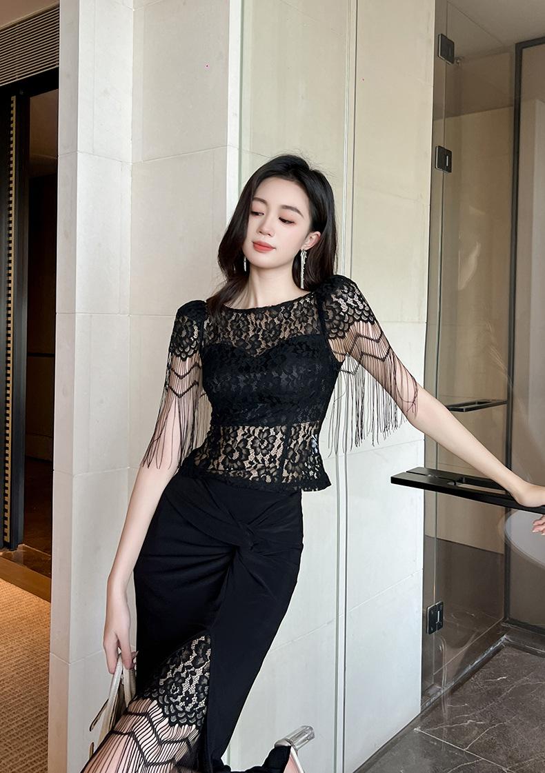 Product Introduction of Áo Sơ Mi Ren Thiết Kế Hotie Kiểu Pháp, Tay Áo Tua Rua Nhìn Xuyên Thấu, Hàng Mới Về, 20504 Nữ Top Women Shirt Umi 21