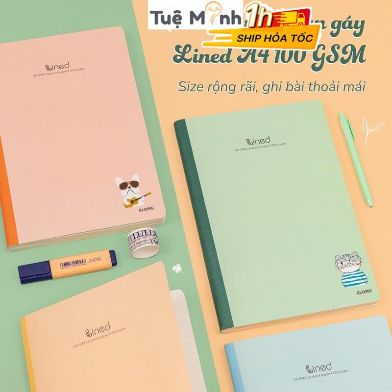 Vở A4 500-300-120 trang kẻ ngang Klong, tập sổ bìa cute giấy lined viết không nhòe mực, may dán gáy VPP Tuệ Minh