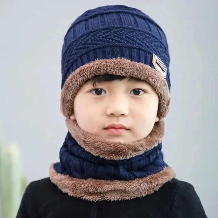 ￼Mũ len trùm đầu nam nữ kèm khăn quàng cổ nón len mùa đông mũ beanie unisex cho bé trai bé gái giữ ấm đi học đi làm 2