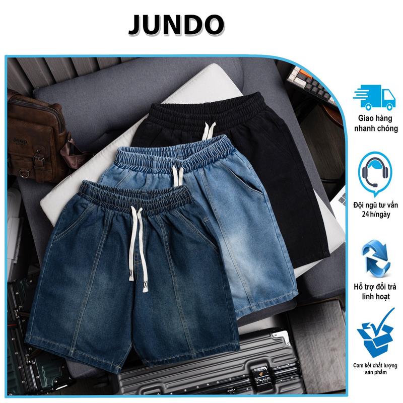 [M8805] Quần Short Sọt Jean Đùi Nam Cạp Chun Ngắn Trên Gối JUNDO, Quần Sooc Lửng Ngố Bò Nam dây Rút Cạp Chun Dày Dặn