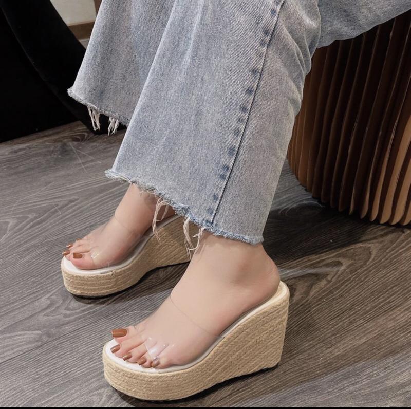 Dép Xuồng đế cói lót trắng quai ngang trong đế cao DéP Shoes giày 2