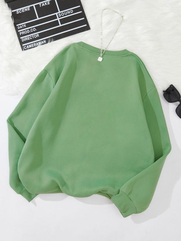 【Plus Size】 Letter & Heart Print Crew Neck Sweatshirt, Casual Long Sleeve Pullover for Fall & Winter, Women's Plus Clothing for Daily Wear 1