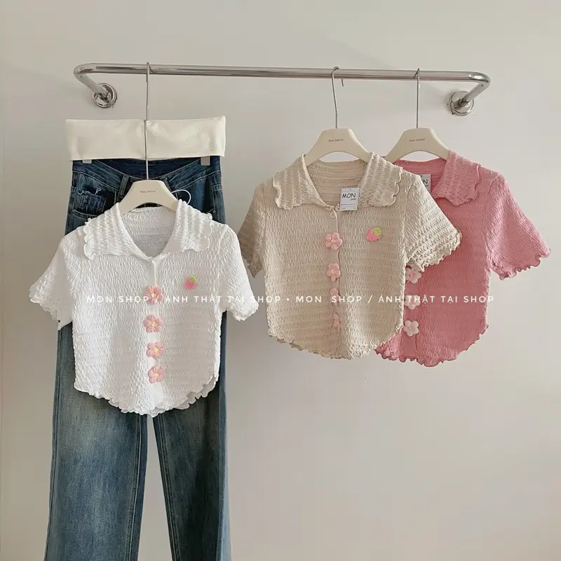 Áo len đính hoa nổi thêu trái dâu - với nhiều màu xinh