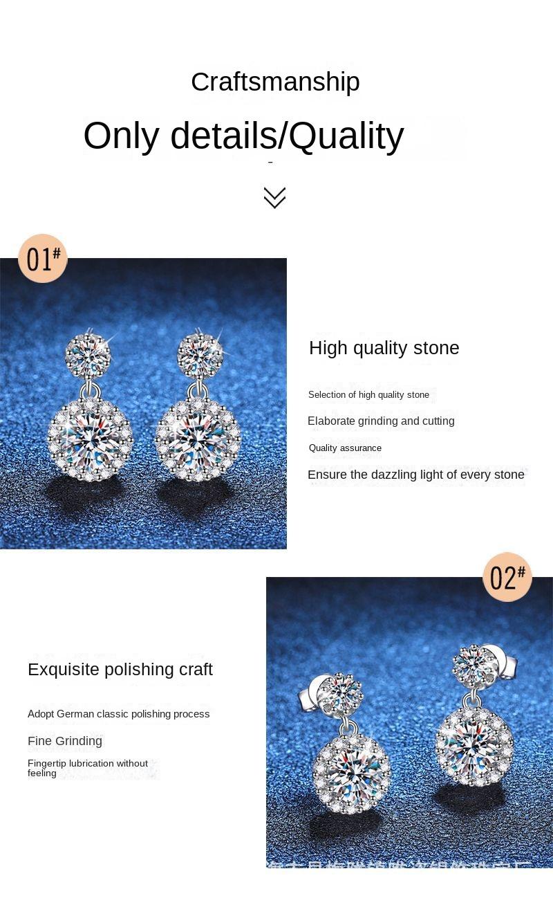 Product Introduction of S925 Sterling Silver Moissanite Earrings Simple Temperament round Bag Earrings D Color 1 Karat Moissanite Earrings 8