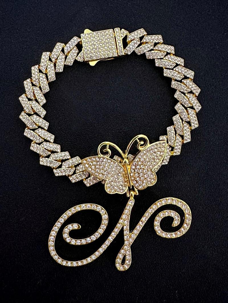 Product Introduction of Fashionable Rhinestone Decorated Anklet, Butterfly & Letter Design Cuban Link Chain Anklet, Fashion Foot Jewelry for Party, Daily Clothing Decor, Trendy All-match & Exquisite Jewelry for Birthday Gift 2