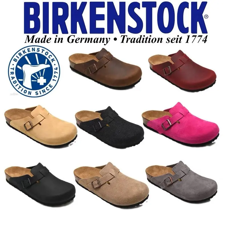 Whole Store Free Shipping 35-46 Size Bir * ken * stock Slippers Birkenstocks Baotou Sandals Men Women Outer Wear Boston Genuine Leather Cork Half Beach Shoes Outdoor