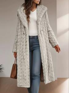Abrigo con capucha para mujer otoño invierno nuevo, largo de punto suave y esponjoso, cálido, casual, ajustado, de tela gruesa para el frío