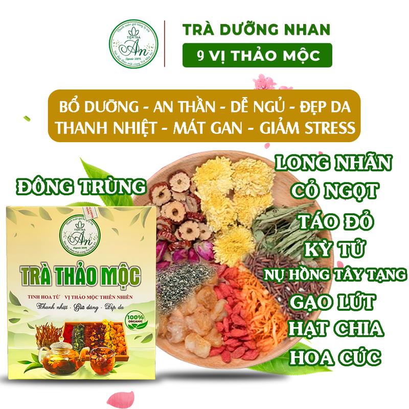 Product Introduction of [TẶNG BÌNH] Combo 2 hộp Trà Dưỡng Nhan 8 vị hộp 30 gói (đông trùng, táo đỏ, kỳ tử, nụ hồng, nụ cúc, cỏ ngọt, long nhãn, gạo lứt, hạt chia)[Nước Trà Chè Tea trà dưỡng nhan trà thảo mộc trà thanh nhiệt ] 6