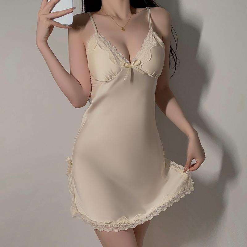 Bộ Đồ Ngủ Nữ, Phong Cách Gợi Cảm, Cỡ Lớn, Có Đệm Ngực, Thiết Kế Ngọt Ngào, Vải Satin, Dây Treo Xẻ Ren Chữ V Sâu, Váy Ngủ, Quần Áo Mặc Nhà, Ôm Sát, Eo Bó Sát, Hở Lưng, Váy Cám Dỗ Women Dress 2