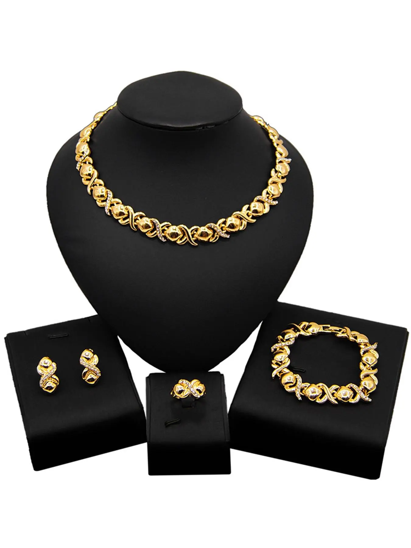 Women's Elegant Rhinestones Decor Jewelry Set, Fashion Necklace Earrings Ring Bracelet for Party, Daily Clothing Decor, Trendy All-match & Exquisite Jewelry for Birthday Gift