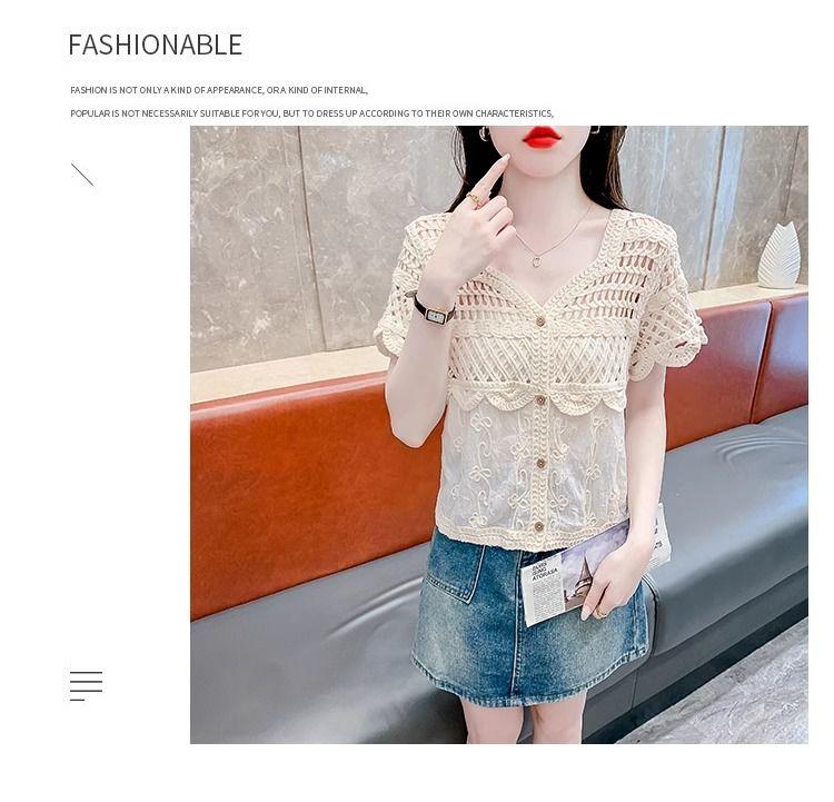 Product Introduction of Áo Cánh Ren khoét Cổ Chữ V, Thiết Kế Độc Đáo Dành Cho Nữ, Phong Cách Thanh Lịch, Trẻ Trung, Bó Sát, Áo ngắn Tay Bộ Sưu Tập Người, Mùa Hè 2024, Hàng Mới Về, [3311] 15
