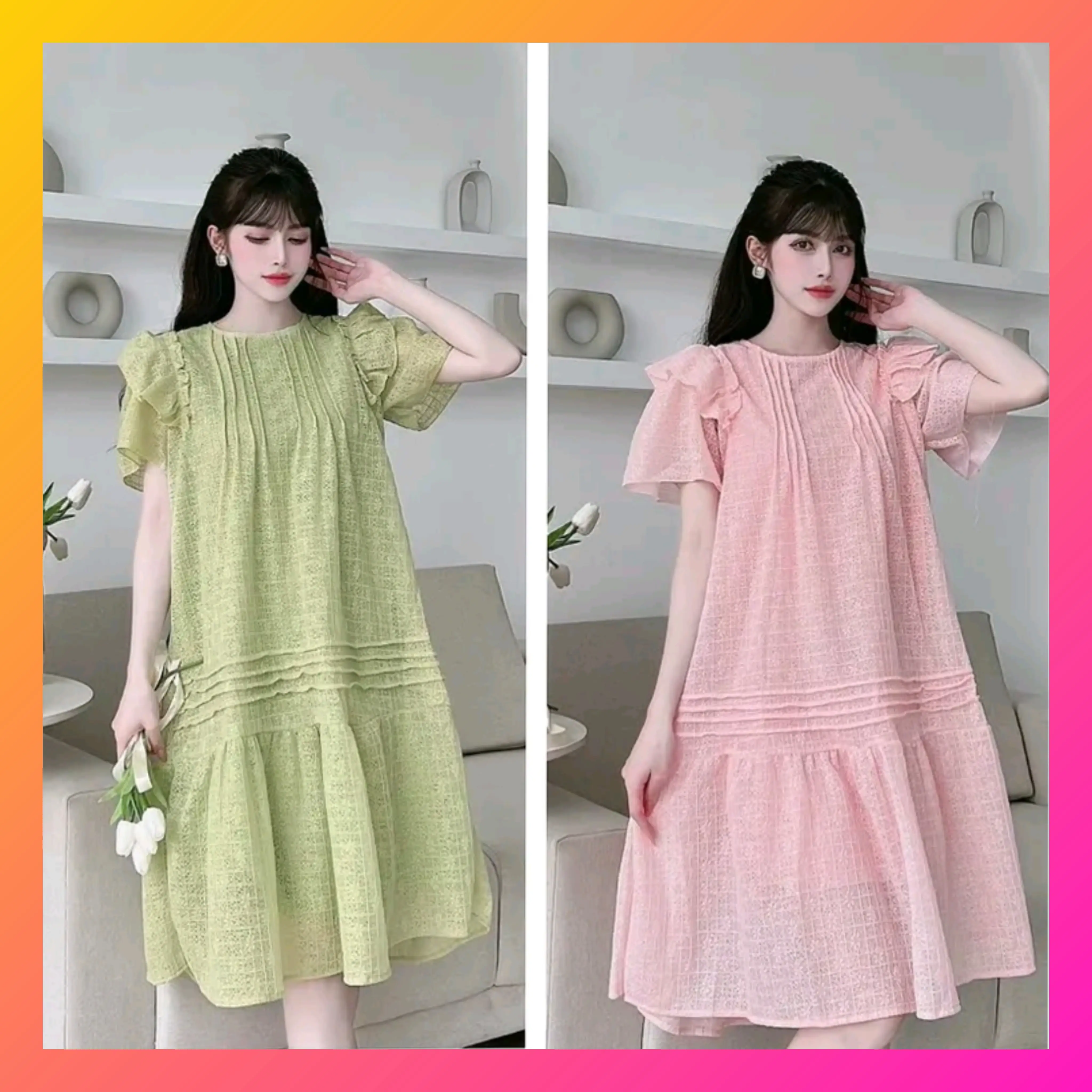 Váy bầu thiết kế thời trang mùa hè bauxinh Đầm bầu dự tiệc chất lụa hoa freesize dưới 70kg