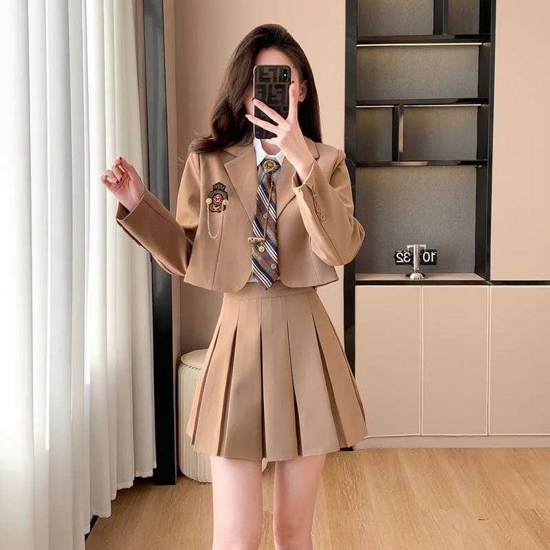 Bộ Đồ Phong Cách Preppy Hàng Mới Về Năm 2024, Dành Cho Nữ, Thích Hợp Cho Trang Phục Nữ Truyện Tranh Hàn Quốc Trẻ Trung, Chân Váy Xếp Ly JK, Bộ Ba Mảnh 7