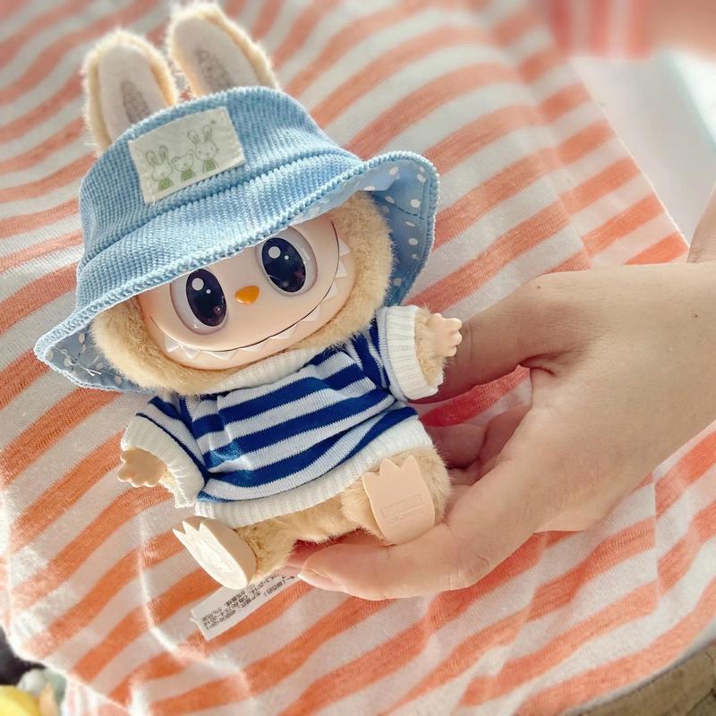 TK Mini Plush Doll'S Clothes Outfit Accessories For Labubu V1 V2 Idol Dolls Striped shirt Pocket overalls Clothing 3