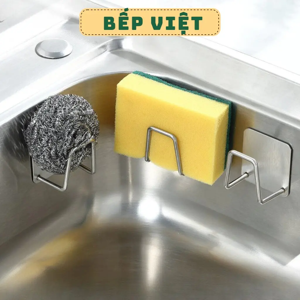 Móc dán tường inox chữ U đa năng treo giẻ rửa bát, cài vung nồi kèm miếng dán siêu chắc chắn mã m2