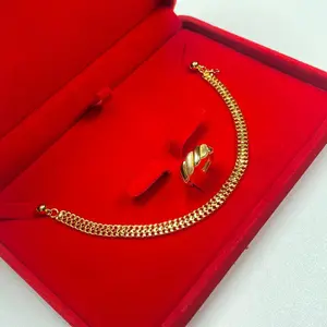 Paket Gelang Rantai Kepang & Cincin Spiral Mewah Stylish untuk Aksesori Elegan dan Stylish