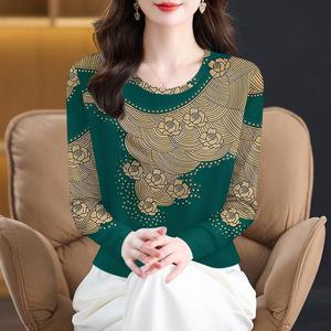 เสื้อยืดผู้หญิง สลิมมิ่ง ซ่อนท้อง คอกลม แฟชั่น แขนยาว ขายดี คอลเลคชั่นฤดูใบไม้ผลิและฤดูใบไม้ร่วงใหม่ ปี 2025