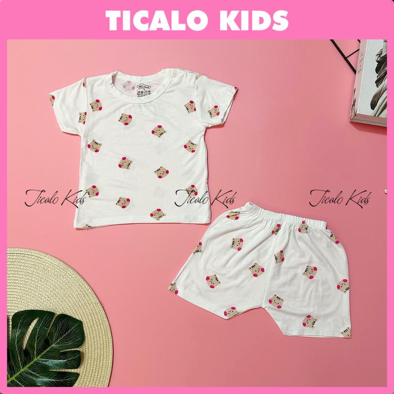 Bộ Quần Áo Sơ Sinh Cộc Tay - CÀI VAI, TRẮNG HOẠ TIẾT - Chất Thun Lạnh, Petit - Mềm, Mát