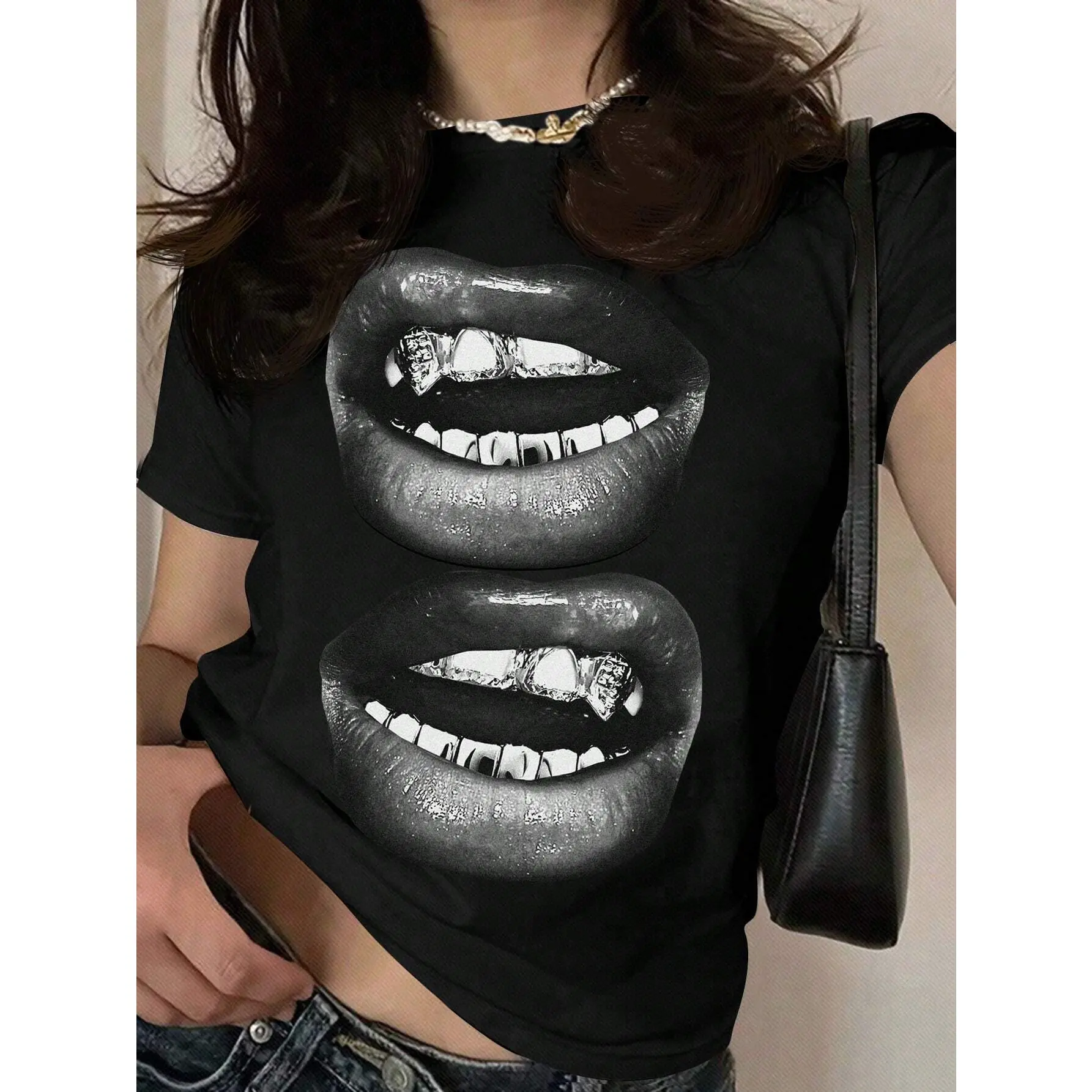Multicolo Lip Graphic Printed T-Shirt For Women's Short Crop Tops Women's Clothing Streetwear Blouse Fashion 2024 New In Y2k Tee
