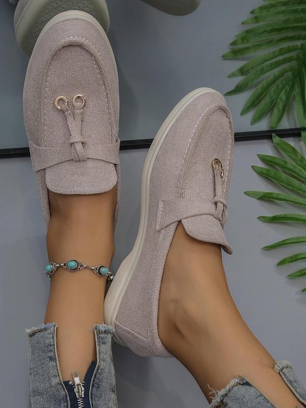 Women's Fashionable Solid Color Knot Design Slip-on Loafers, Elegant Lightweight Flat Loafers for Daily Life, Casual Comfortable Breathable Imitation Suede Shoes 2