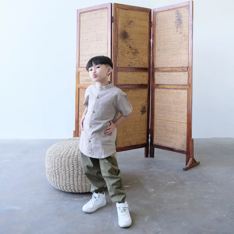 Kemeja Anak Bayi Polos / Kemko Anak dan bayi Tangan Pendek / Kemeja Koko Bayi dan Anak Linen Katun Tangan Pendek 6 bulan - 8 Tahun 7