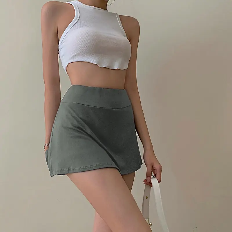 Women Tennis Mini Skirt, Solid Color High-Waist Wrap Skirt Miniskirt with Lining Shorts for Girls, White/Black/Khaki/Gray