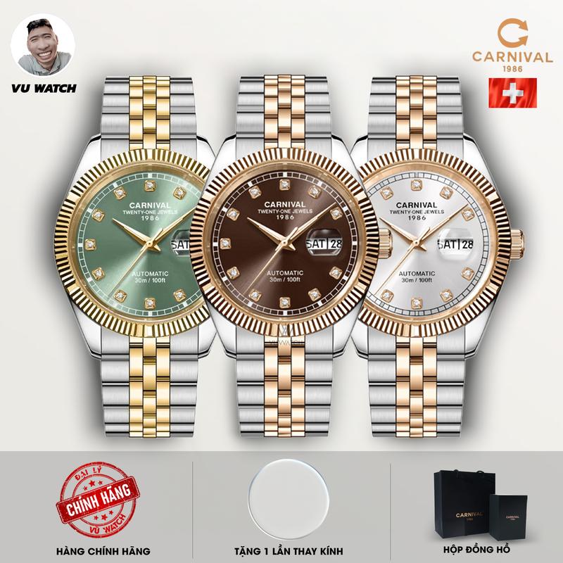 Đồng Hồ Nam CARNIVAL 8131G [M3990] - Dây Kim Loại | Tặng một lần thay kính